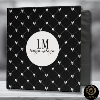 Black & White Bow Monogram 3 Ring Binder