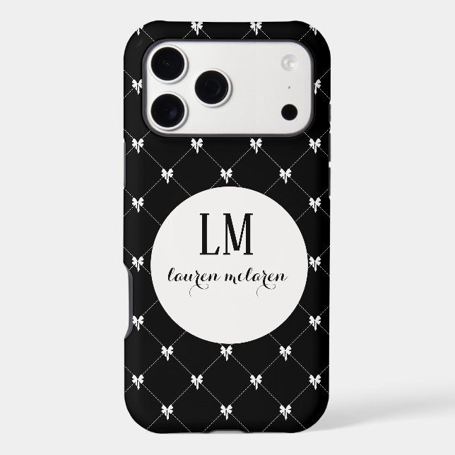 Black & White Bow Monogram Case-Mate iPhone Case (Back)