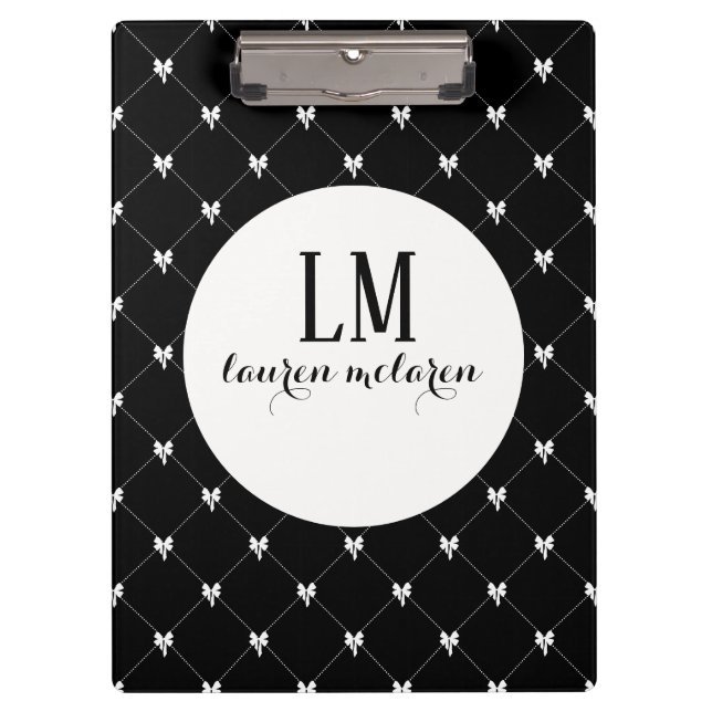 Black & White Bow Monogram Clipboard (Front)