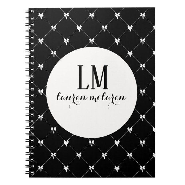 Black & White Bow Monogram Notebook (Front)