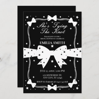 black white Bow She's Tying the Knot Bridal Shower Invitation