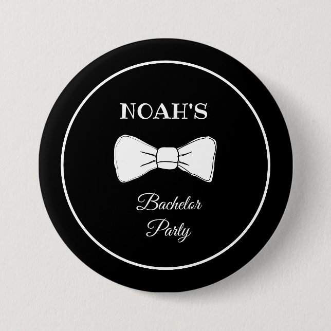 Black & White Bow Tie Modern Chic Bachelor Party Button (Front)