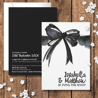 Black White Bow Tying The Knot Ribbon Chic Wedding Invitation
