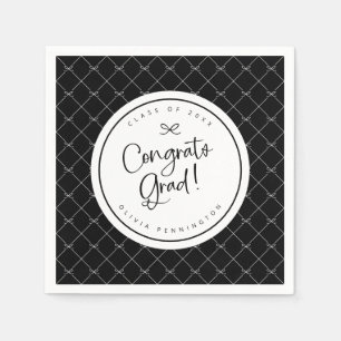 Black White Bows Congrats Grad Graduation Party Napkins
