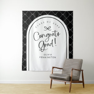 Black White Bows Congrats Grad Photo Backdrop