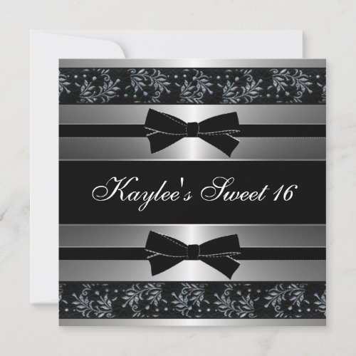Black White Bows Sweet Sixteen Birthday Personalized Announcements