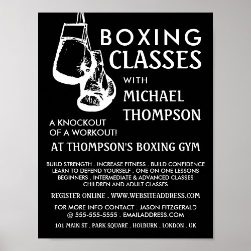 Black  White Boxing Gloves Boxing Class Advert Poster