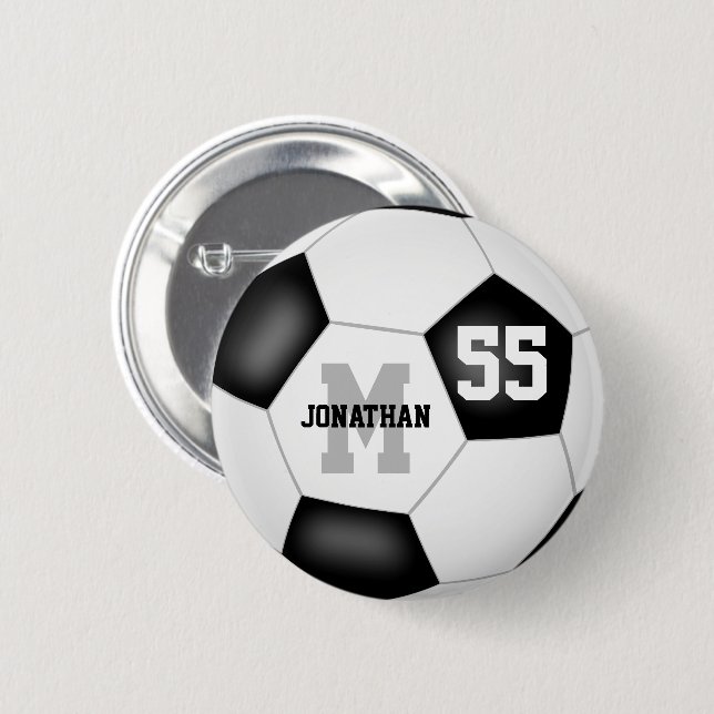 black white boys girls soccer personalized button (Front & Back)