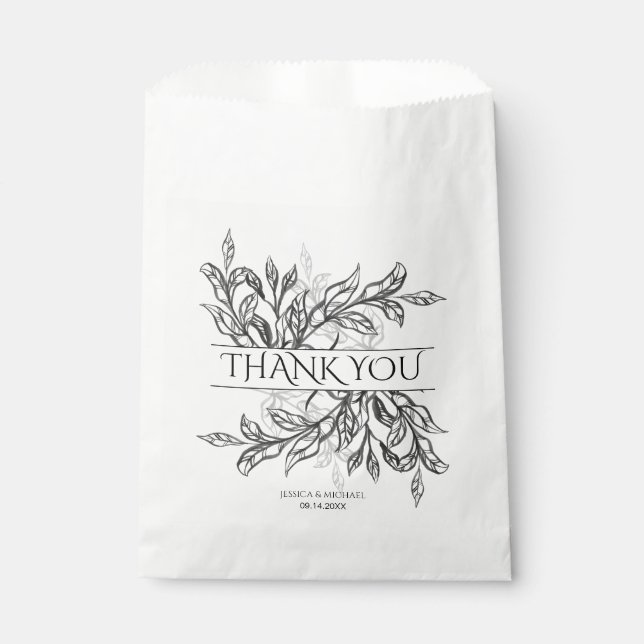 Black & White Branch & Leaves Wedding Favor Bag (Front)
