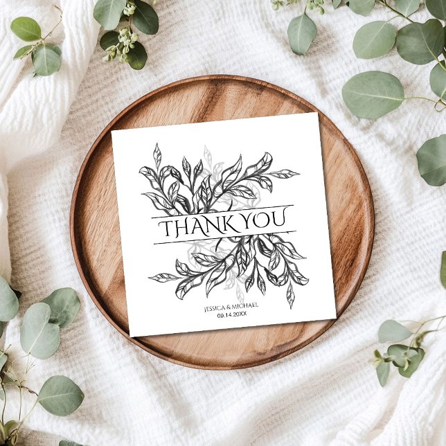 Black & White Branch & Leaves Wedding Napkins (Creator Uploaded)