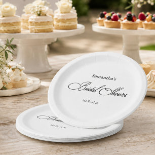 Black White Bridal Shower Elegant Script Paper Plates