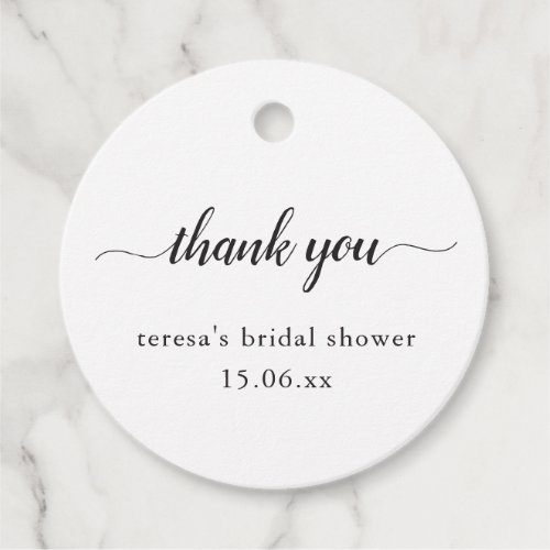 Black White Bridal Shower Simple Script Thank You Favor Tags