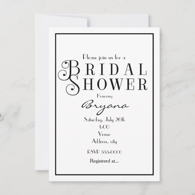 Black White Bridal Shower Typography Invitation (Front)