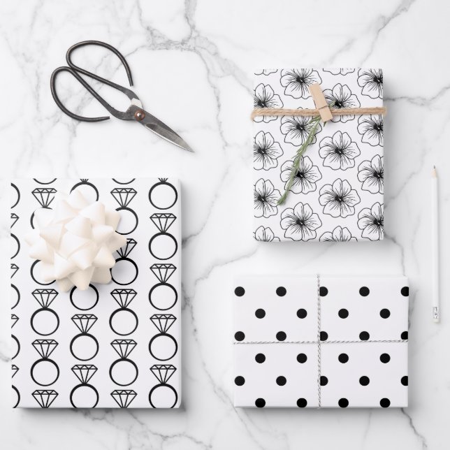Black & White Bridal/Wedding Shower Wrapping Paper Sheets (Front)