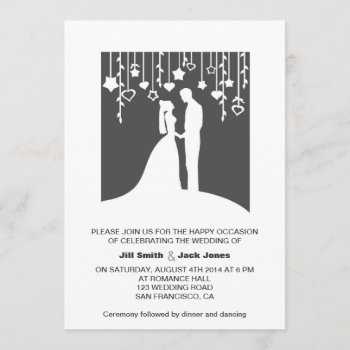 Black & White Bride And Groom Paper-cut-look Invitation by PeachyPrints at Zazzle