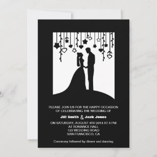 Black & white bride and groom silhouettes wedding invitation