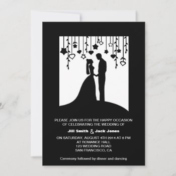 Black & White Bride And Groom Silhouettes Wedding Invitation by PeachyPrints at Zazzle