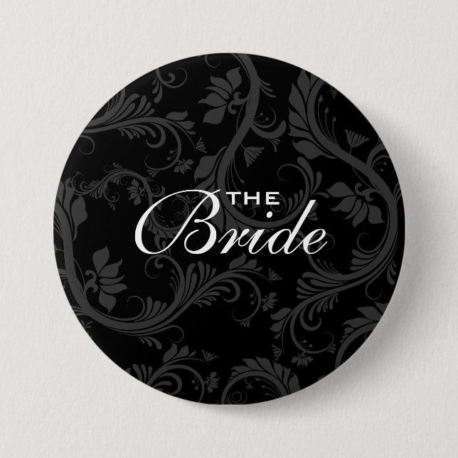 Black white bride "Bridal party" wedding Pinback Button (Front)