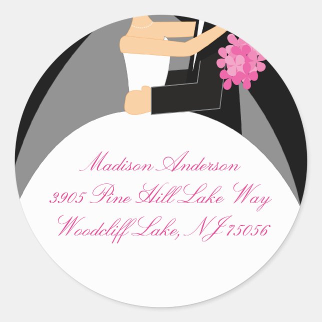 Black & White Bride & Groom Address Label Sticker (Front)
