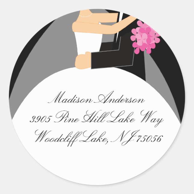 Black & White Bride & Groom Address Label Sticker (Front)