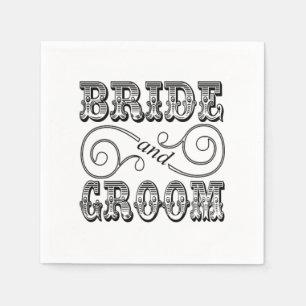 Black & White Bride & Groom Design Paper Napkins