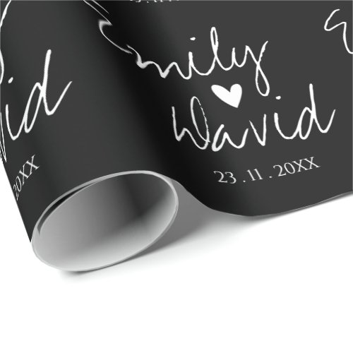 Black White Bride  Groom Names Wedding Wrapping Paper