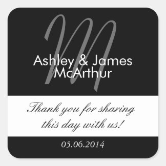 Black White Bride Groom Thank You Wedding Favor Square Sticker
