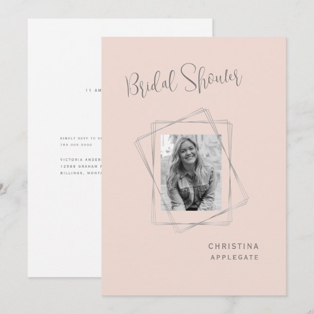 Black & White Bride Photo Blush Wedding Shower Invitation (Front/Back)
