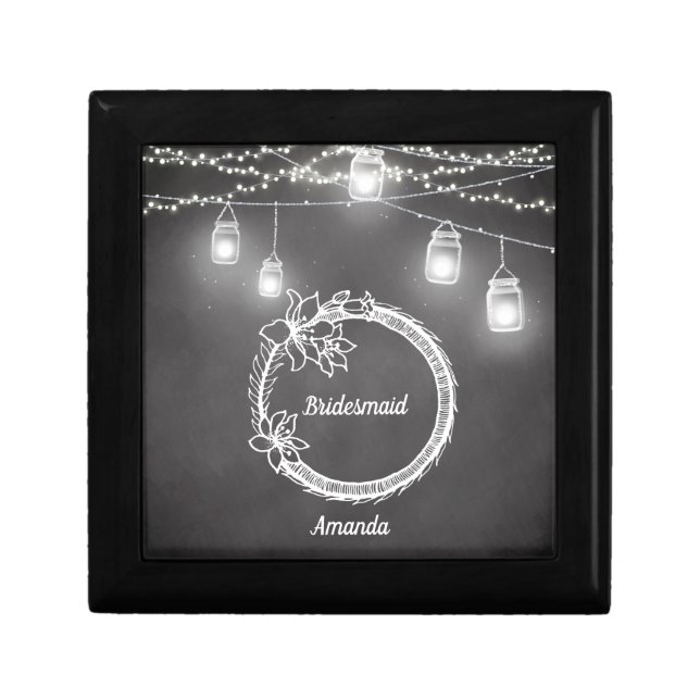 Black White Bridesmaid Rustic Wedding Gift Box (Front)