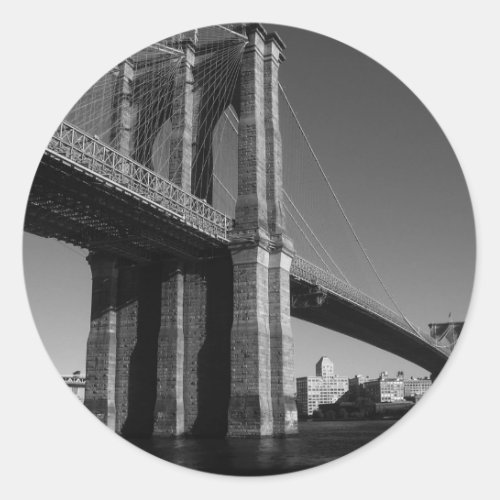 Black  White Brooklyn Bridge Classic Round Sticker