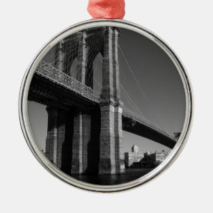 Black & White Brooklyn Bridge Metal Ornament