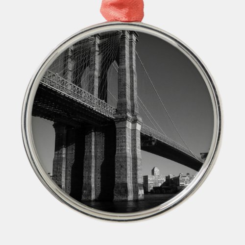 Black  White Brooklyn Bridge Metal Ornament