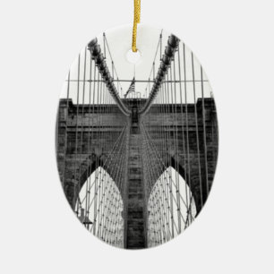 Black White Brooklyn Bridge New York Ceramic Ornament