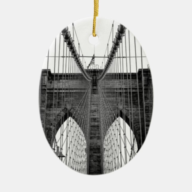 Black White Brooklyn Bridge New York Ceramic Ornament (Front)