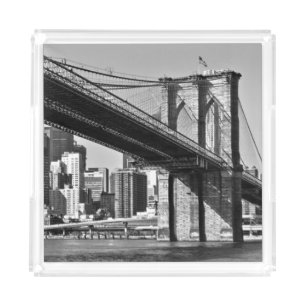 Black & White Brooklyn Bridge New York City Acrylic Tray