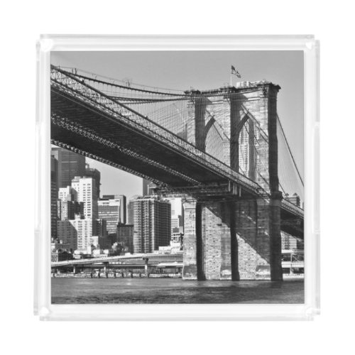Black  White Brooklyn Bridge New York City Acrylic Tray