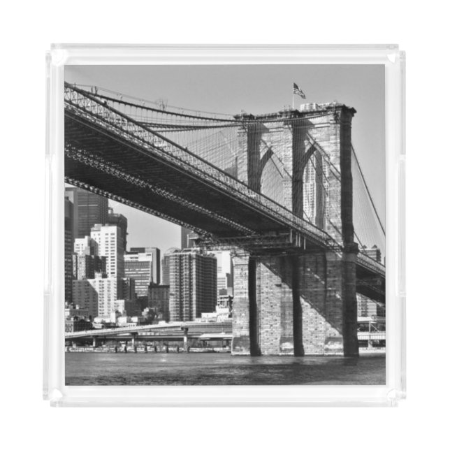 Black & White Brooklyn Bridge New York City Acrylic Tray (Front)