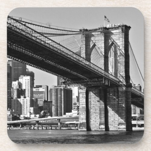 Black  White Brooklyn Bridge New York City Beverage Coaster