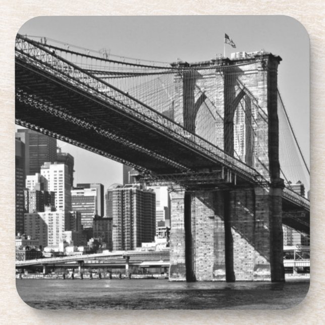 Black & White Brooklyn Bridge New York City Beverage Coaster (Front)