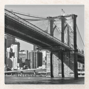 Black & White Brooklyn Bridge New York City Glass Coaster