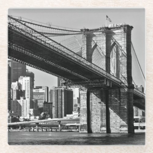 Black  White Brooklyn Bridge New York City Glass Coaster