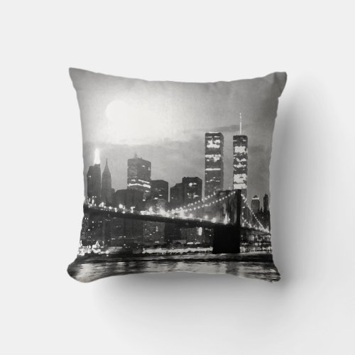 Black  White Brooklyn Bridge New York City Pillow