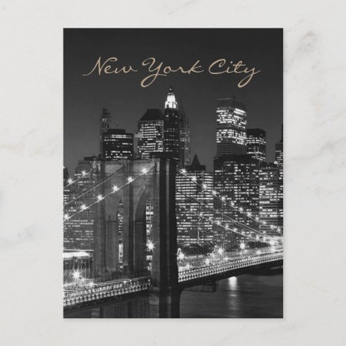 Black White Brooklyn Bridge New York City Postcard