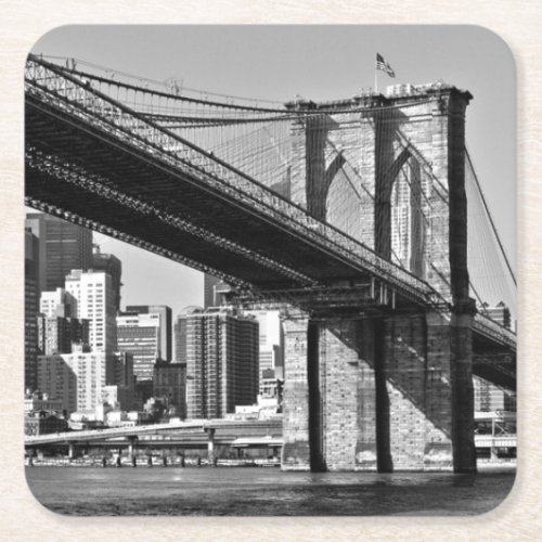 Black  White Brooklyn Bridge New York City Square Paper Coaster