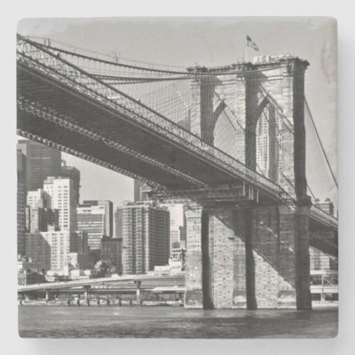 Black  White Brooklyn Bridge New York City Stone Coaster