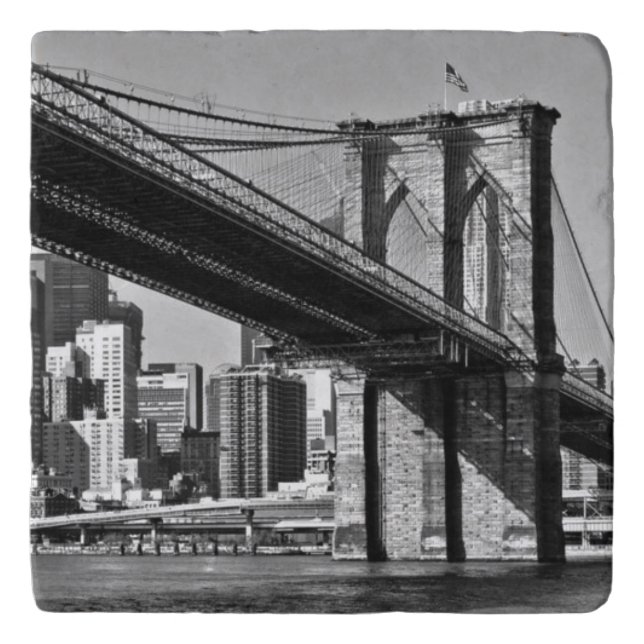 Black & White Brooklyn Bridge New York City Trivet (Front)