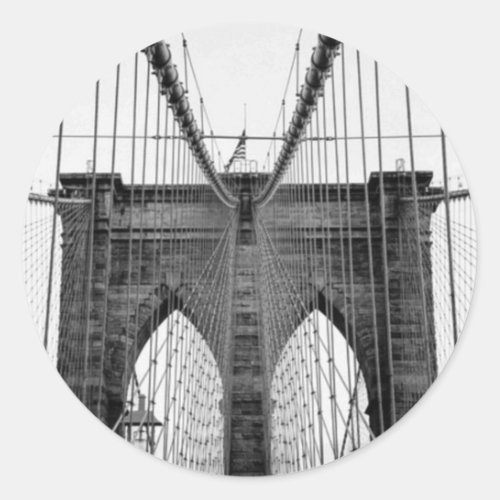 Black White Brooklyn Bridge New York Classic Round Sticker