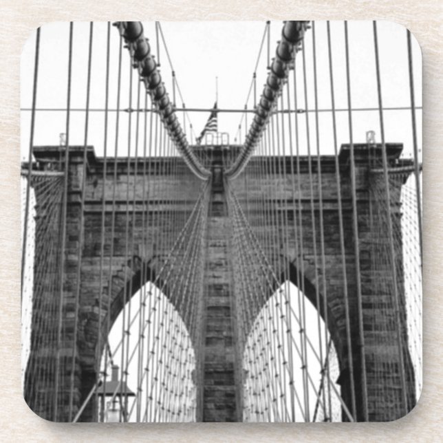Black White Brooklyn Bridge New York Drink Coaster (Front)