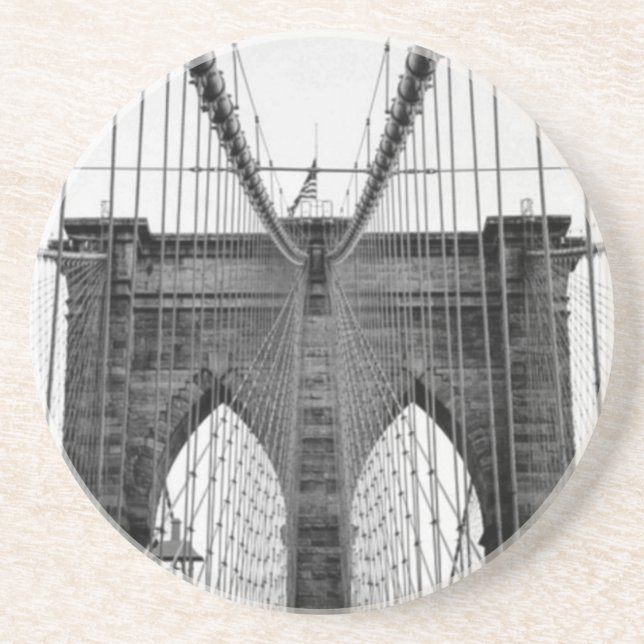 Black White Brooklyn Bridge New York Drink Coaster (Front)