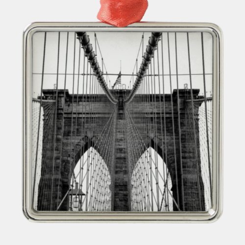 Black White Brooklyn Bridge New York Metal Ornament